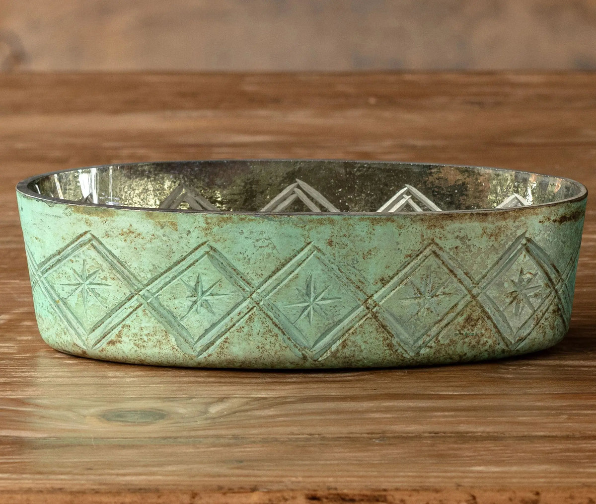 French Blue Etched Oval Vanity Tray