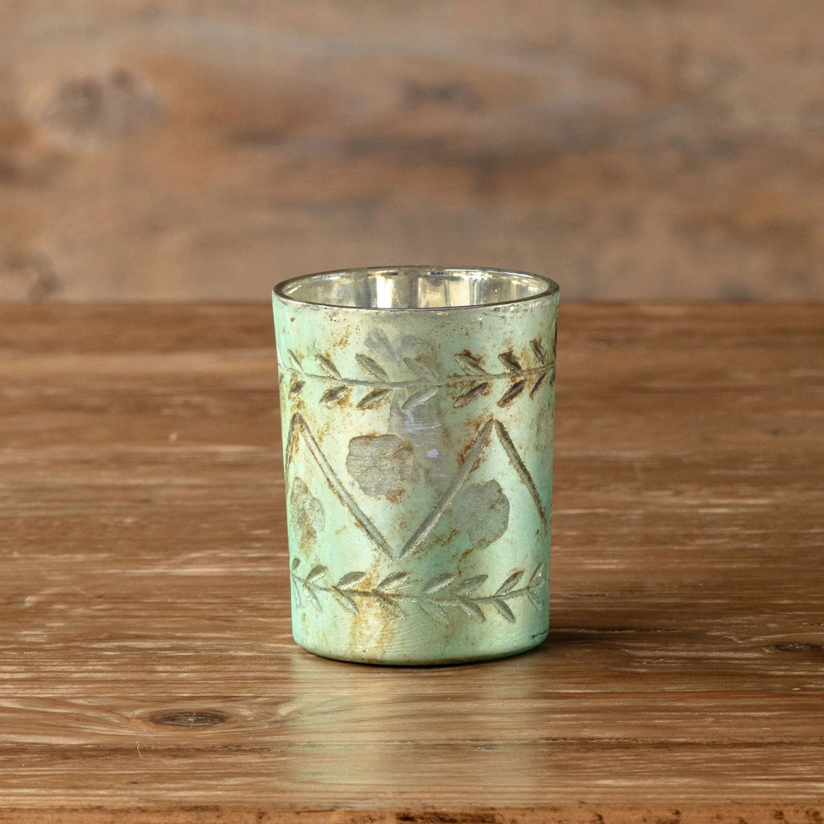 French Blue Etched Petite Candle Holder