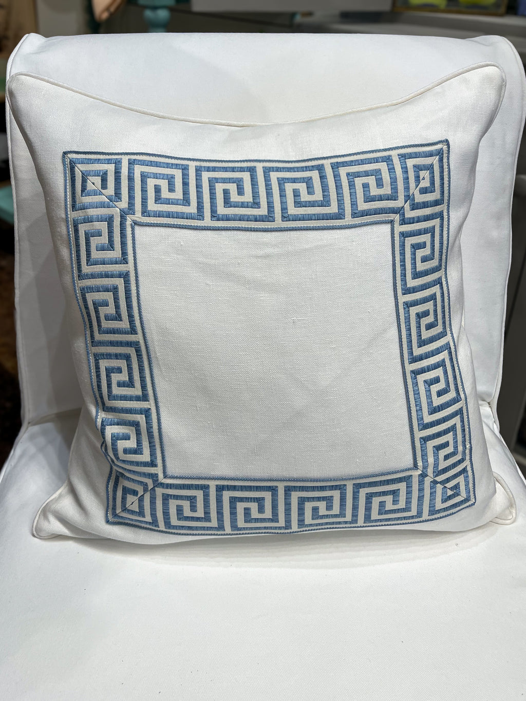 Linen with Greek Key Frame Pillow