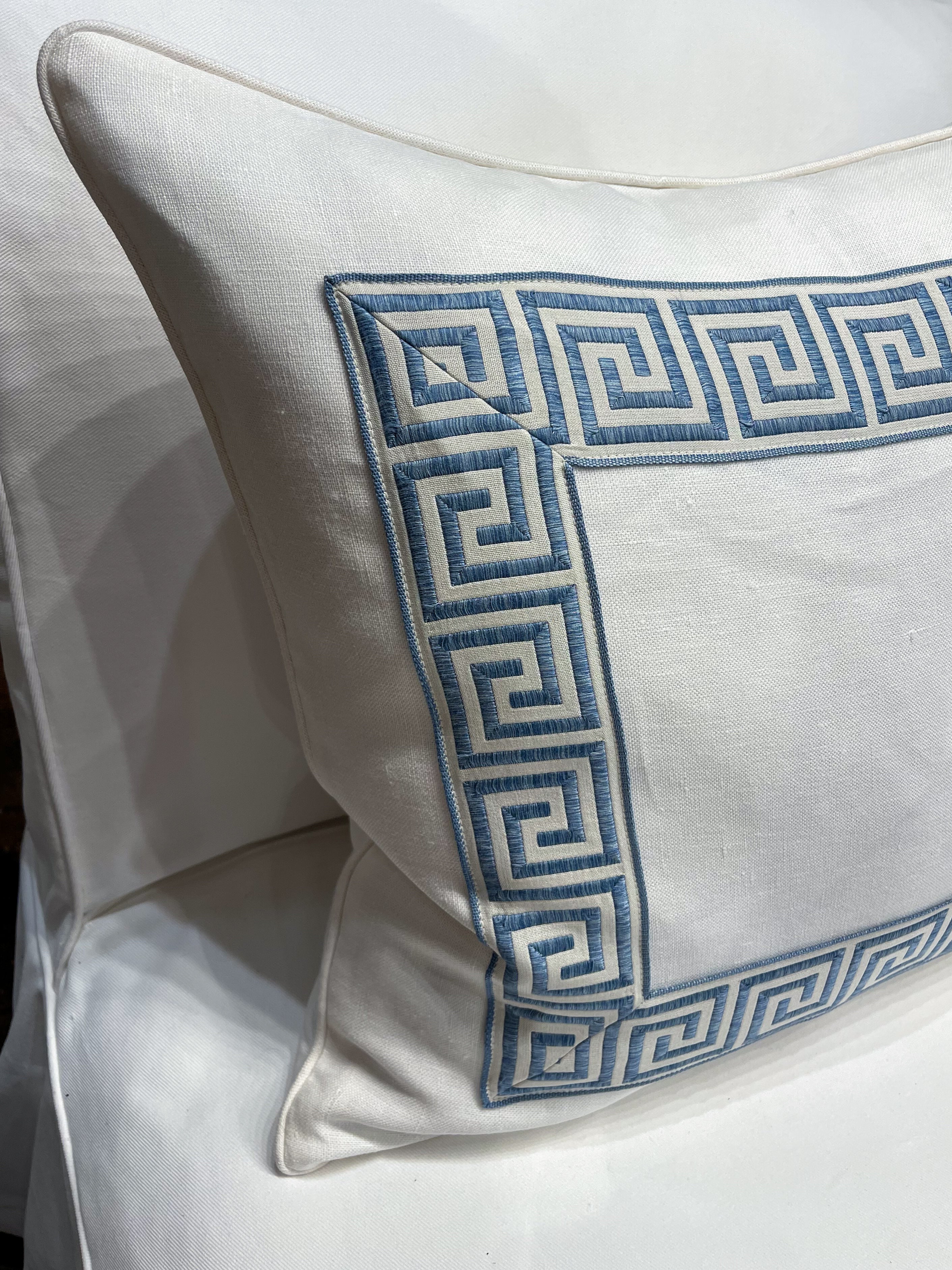 Linen with Greek Key Frame Pillow