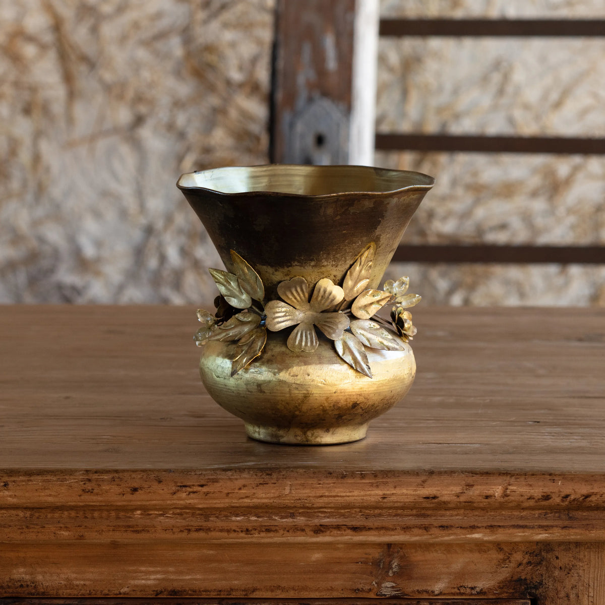 Jeweled Garland Antiqued Gold Small Vase