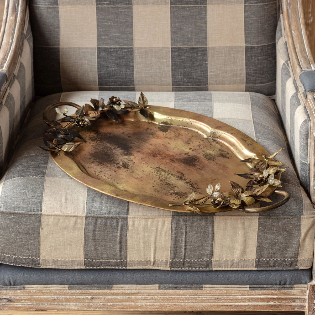 Jeweled Garland Antiqued Gold Tray