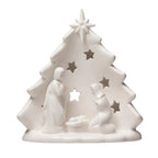Stoneware Holy Family with Tree Cut-Outs, White