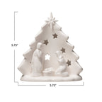 Stoneware Holy Family with Tree Cut-Outs, White