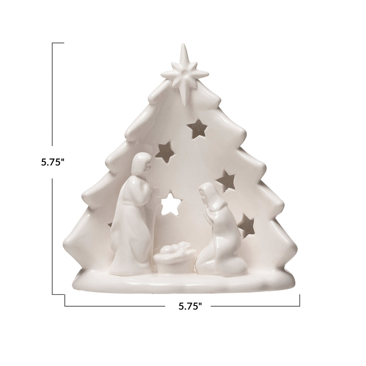 Stoneware Holy Family with Tree Cut-Outs, White
