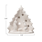 Stoneware Holy Family with Tree Cut-Outs, White