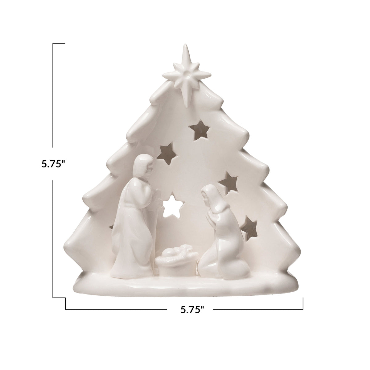 Stoneware Holy Family with Tree Cut-Outs, White