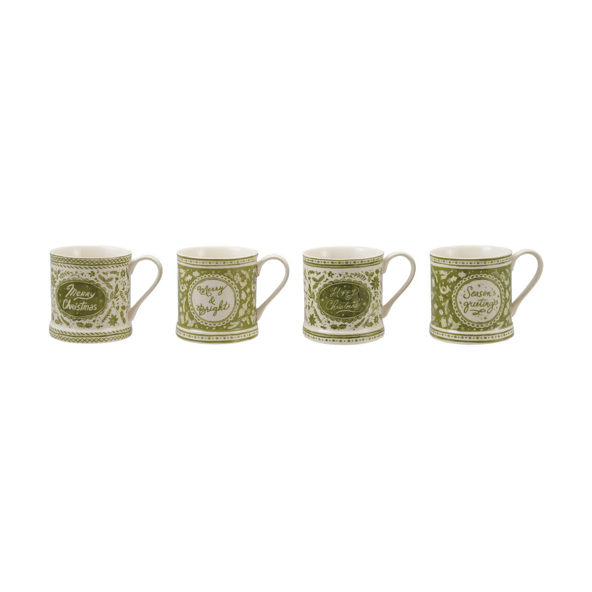 Holiday Stoneware Mug with Saying, Green & White (Assorted)