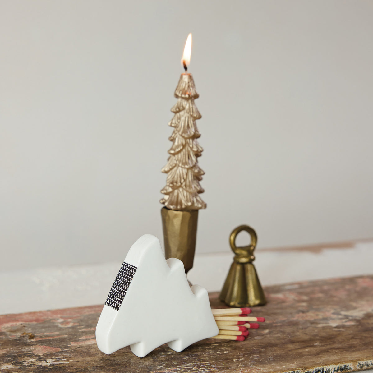 Stoneware Tree Match Holder with Striker, White