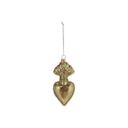 Glass Sacred Heart Ornament, Gold Glitter