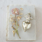 Glass Sacred Heart Ornament, Gold Glitter